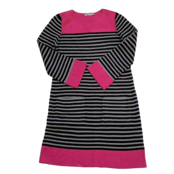 Eliza J Dress Black Gray Pink Striped Pockets Knit Sweater Shift Dress Small - Picture 10 of 10